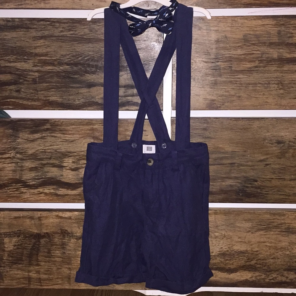 Suspender dress shorts with bow tie